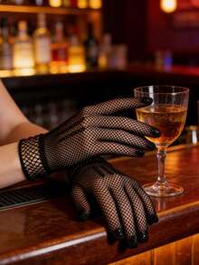 1 Pair Summer Thin Personalized Mesh Gloves, White Ceremonial Mesh Gloves, High Elasticity Black & White Colors, Sun Protection Fishnet Wedding Gloves,Travel,Festival - Multicolor - View 6