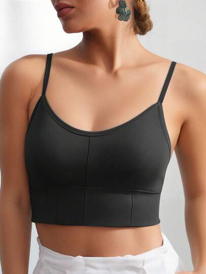 Women's Camisole Sports Bra, U-Neck Short Crop Top Yoga Fitness Bra