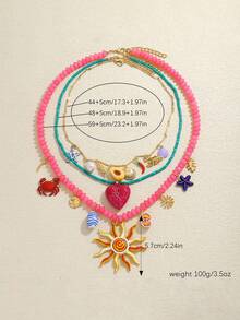 3 chiếc vòng cổ nhiều lớp mặt hình cua, trái tim, sao biển, quả bơ làm thủ công theo phong cách Bohemian dành cho nữ, phụ kiện vòng cổ hạt cườm hình tôm hùm, vỏ sò, ớt chuông dễ thương cho kỳ nghỉ bãi biển (Làm thủ công, vị trí mặt dây chuyền ngẫu nhiên, màu hạt có thể có một số lỗi nhỏ) - Nhiều màu - Xem 11