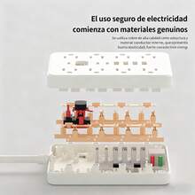 Toma de corriente compacta 14 en 1 con protección contra sobretensiones, 4 puertos USB y 2 puertos USB-C, montable en pared, ideal para uso doméstico y en la oficina - Blanco - Ver 3