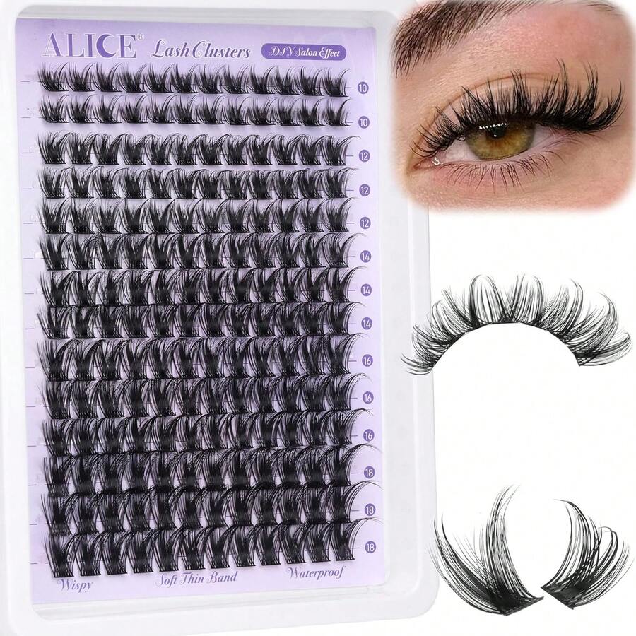 [Lowest Price In 30 Days]ALICE Lash Clusters Wispy Eyelash Clusters 10-18mm 168pcs Cluster Eyelash Extensions Natural Volume Lash Extensions Individual Lashes With Soft Band - A - Băng vô hình 01 Ngắn - Xem 1