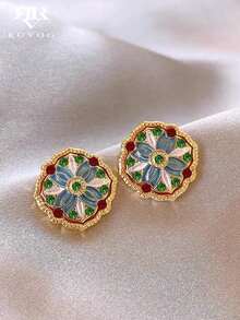 1 Pair Luxury Vintage Style Colorful Floral Elegant Stud Earrings For Women - Multicolor - View 1