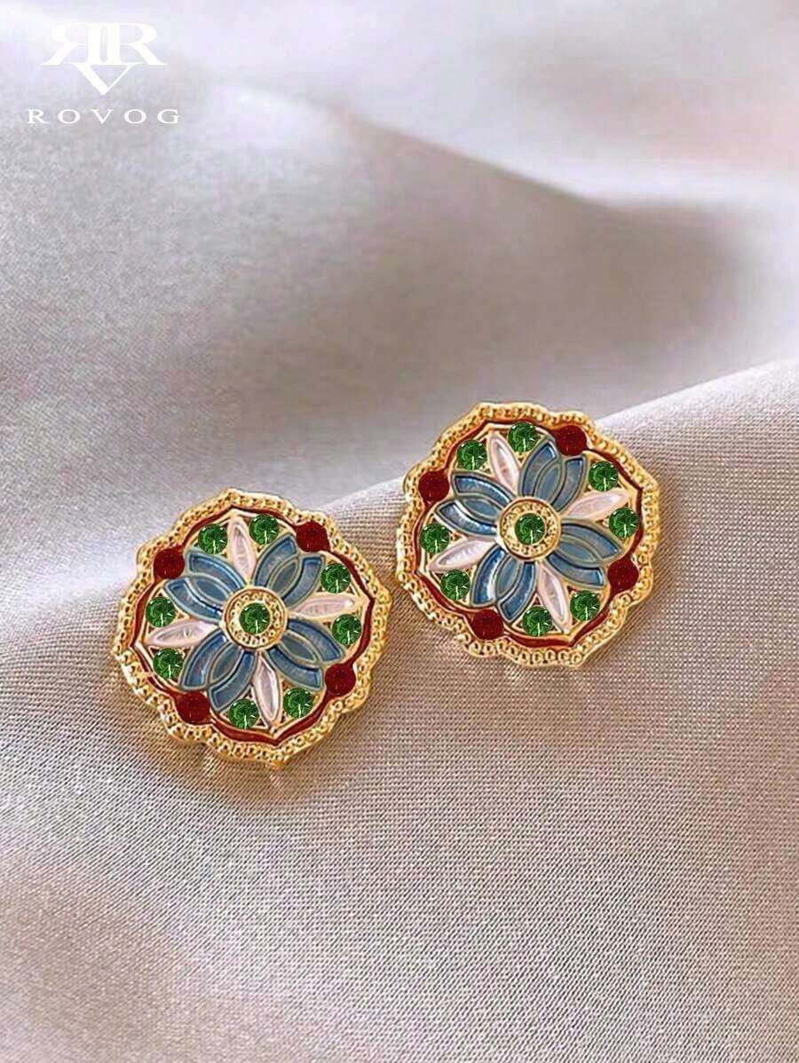 1 Pair Luxury Vintage Style Colorful Floral Elegant Stud Earrings For Women - Multicolor - View 1
