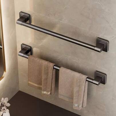 Space Aluminum And Plastic Bath Towel Bar, No Drill Wall Mount Towel Rack For Bathroom, Single Rod Towel Holder Organizer - Quick Installation, Versatile, Design