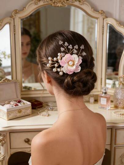 1 chiếc kẹp tóc hoa ngọc trai kiểu Hàn Quốc dành cho cô dâu, phụ kiện cài tóc hoa trà cổ điển thanh lịch tự làm thủ công cho phù dâu.