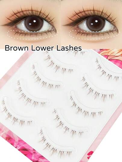 Rikuaild 5 Pairs Brown Lower Lashes Clear Band False Eyelashes, Suitable For Daily Style Eye Makeup,Lower Lashes,Under Lashes,Bottom Lashes,Full Strip Lashes,False Eyelashes,Fake Eyelashes,Strip Lashes,Brown Lashes