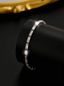 1pc Men's Summer Business Zirconia Beaded Bracelet, Versatile Tennis Bracelet, Jewelry Suitable For Parties And Gatherings, Daily Wear Accessory, Gift For Boyfriend - White - View 2