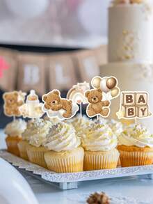 24 chiếc phụ kiện trang trí bánh cupcake hình gấu bông nhỏ, thích hợp cho tiệc mừng em bé chào đời, tiệc đầy tháng, tiệc sinh nhật lần thứ nhất. - Nhiều màu - Xem 3