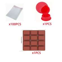 Set Of 102PCS(1pc Mold+1pc Chocolate Melting Pot+100Pcs Package Bags) 12-Cavity/9Cavity Silicone Chocolate Bar Mold Cake Dessert Mold - Deep, Thick Design For Candy & Pistachio Bars - Kitchen And Dining Essential - Red - View 3