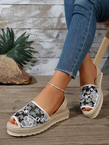 New Women's Fashion Summer Casual Slip-On Elegant Mesh Embroidered Open Toe Backstrap Flat Sandals, Suitable For Daily, Vacation, Commute, And Dating Outfits - Multicolor - View 4