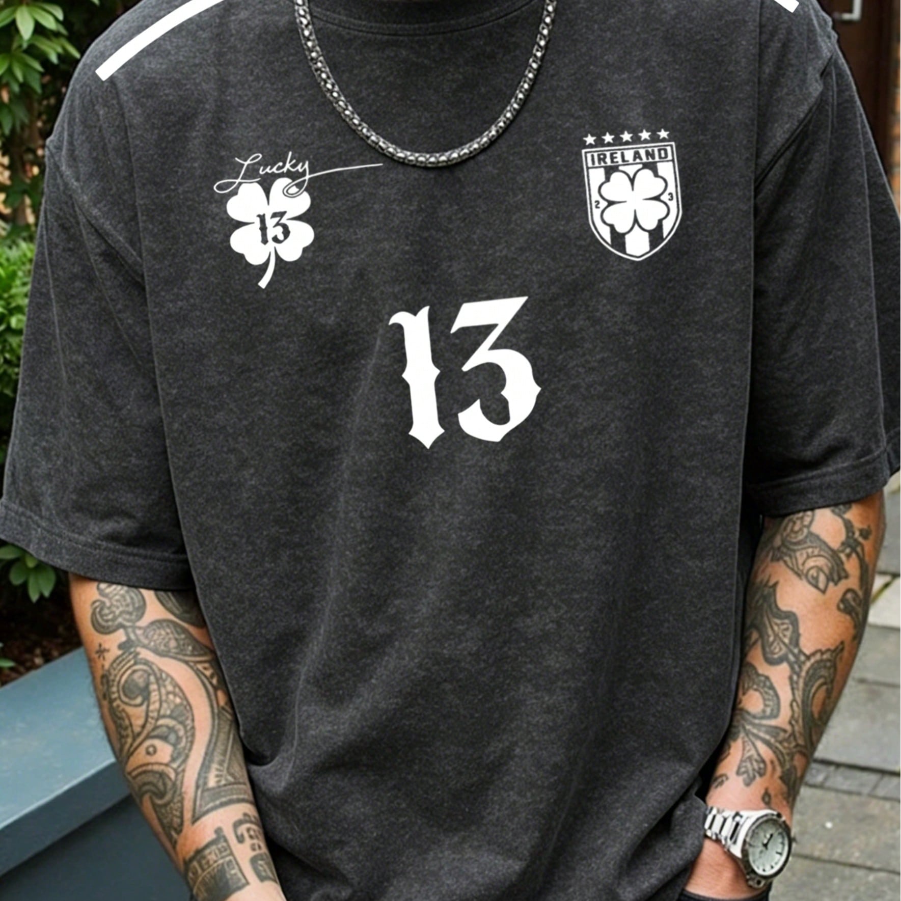 Camiseta de manga corta de verano para hombre, estampado gráfico con el número 13, tela de punto transpirable, adecuada para uso casual diario