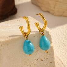 A Pair Of Stainless Steel Earrings, Unique And Non-Fading, With Turquoise Titanium Steel Accents, Offering A Light Luxury And High-End Feel - YHTSE-251006 - 查看 2