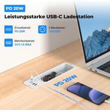 HITRENDS 隐藏式桌面快速充电站 | 7 合 1 内置电源插座 | PD20W + QC15W | 3 个交流电源插座 + 4 个 USB 接口 | 防尘罩 | 阻燃 PC 外壳 | 1.8 米线缆 | 厨房、卧室、办公室必备 - 查看 5