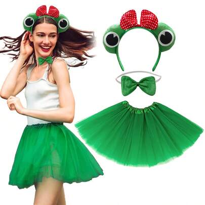 Băng đô hình ếch, nơ cài tóc, váy voan, thích hợp cho các bữa tiệc, lễ hội, cosplay với tai ếch.