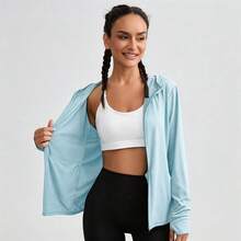 UPF50+ Ultra-Thin Women's Long Sleeve Sunscreen Jacket, Single Layer Breathable Outdoor Sports Windbreaker Fall - Baby Blue - View 9