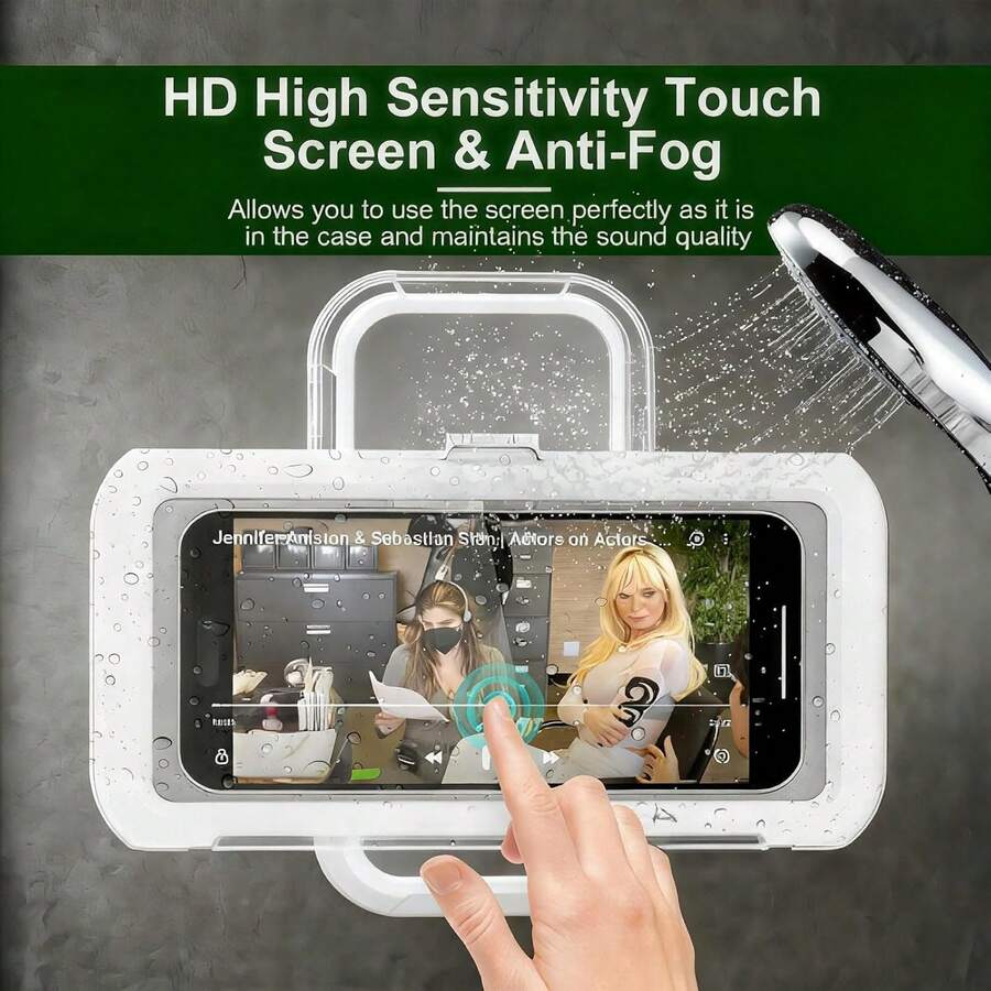 Funda de teléfono impermeable grande con soporte, se ajusta a teléfonos de 4-7 pulgadas (10.2-17.8 cm), soporte para montaje en pared de ducha, baño y bañera - A - Ver 1