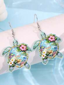 Par de Pendientes Acrílicos de Tortuga Verde con Pedrerí2D, DiseñMinimalista y Creativo, Ideales para la Playa, Vacaciones y Fiestas para Mujeres - Multicolor - Ver 2