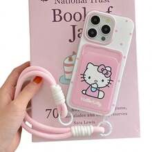SANRIO 可爱猫咪卡包手机壳，兼容苹果17 Pro，软壳，适用于16/15/14/13/12/11英寸手机，带挂绳，保护套 - 粉色 - 查看 2