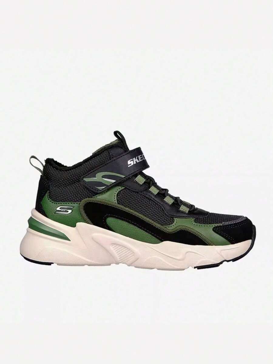 Skechers Boys' Sports Wear-Resistant Fashionable Hook And Loop Fastener Casual Shoes - Black/Green - View 1