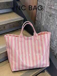 1 Stück Damen Shopper mit großer Kapazität aus PVC, modische gestreifte Strandtasche für den Urlaub, geeignet für Studentinnen und stilvolle Outfits - Verschiedenfarbig - Übersicht 1