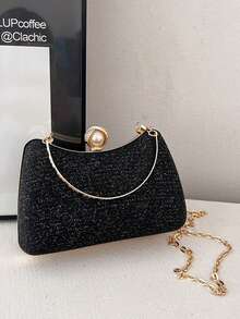 BAILEE Brand New Elegant And Luxurious Shiny Evening Party Shoulder Bag, Featuring Metal Design With Faux Pearl Clasp And Metal Handle. Detachable Metal Shoulder Strap Showcases Exquisite Quality. Can Be Used As Shoulder Bag Or Crossbody Bag, Suitable For Office, Party, Outfit Matching, Travel, Photography And Other Occasions. An Ideal Gift For Family, Friends And Loved Ones On Holidays, Surprises, Birthdays And Special Occasions. - Multicolor - View 10