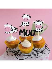 12pcs/Set Mini Cow Cake Toppers, Farm Cow Moo Cake Decorations, Islamic Eid Festival, Birthday Party, Baking Cupcake Picks - Multiple Styles - View 8