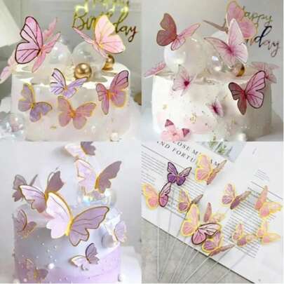 10pcs 3D Wire Butterfly Girl Fairy Birthday Cake Dessert Table Decor Inserts, Paper Material