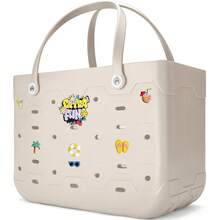 Oversized EVA Beach Tote Bag, Multi-Size Durable Rubber Tote Handbag For Women, Lightweight & Breathable Open Top Shopping Bag, Waterproof Sand Resistant Shoulder Bag, Quick Dry Easy Clean, Perfect For Pool Beach Vacation Travel Camping Casual Outings, DIY Ready Solid Color Basket Bag - 彩色 - 查看 6