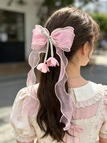 1pc Cute Sweet Bow Hair Clip, Suitable For Girls, Decor For Back Of Head, Spring Clip For School, Music Festival, Beach, Picnic, Hair Accessory - Multicolor - View 2