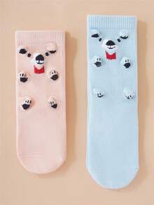 Tất hình gấu 3D dễ thương, tất cổ cao bằng cotton mềm mại với họa tiết dấu chân động vật hoạt hình, tất ấm áp thoáng khí cho bé gái và bé trai, quà tặng độc đáo. - Nhiều màu - Xem 1