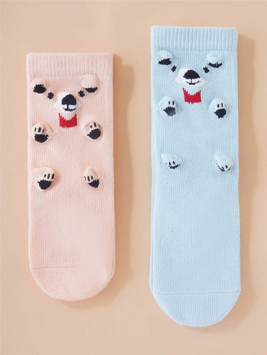 Tất hình gấu 3D dễ thương, tất cổ cao bằng cotton mềm mại với họa tiết dấu chân động vật hoạt hình, tất ấm áp thoáng khí cho bé gái và bé trai, quà tặng độc đáo. - Nhiều màu - Xem 1