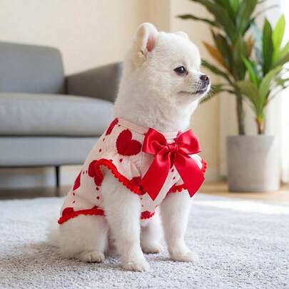 PETCIRCLE 1 bộ quần áo cho thú cưng, trang phục ngoài trời và trong nhà, phong cách Châu Âu và Hàn Quốc, phù hợp cho chó Poodle, Teddy, chó nhỏ và chó con, áo lót thoải mái với họa tiết trái tim và bong bóng.