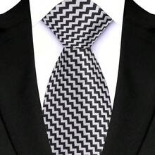 8厘米男士奢华领带，黑白灰波点条纹格纹领带，商务婚礼派对配饰礼品 - 黑白1 - 查看 14