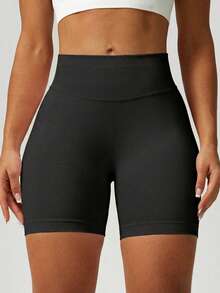 FWH Pantalones cortos deportivos de ajuste ceñido, diseñados con tela elástica, cintura elástica y diseño plisado, cintura elástica cómoda y diseño plisado que levanta, dando forma a curvas atractivas, elástico y cómodo adecuado para deportes - Negro - Ver 5