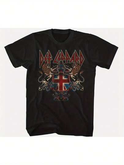 Fashion,AllMatchFashion,AllMatch Men's DefLepard Victorian Vintage Heavy Metal Band T-Shirt-Iconic Logo Print, Loose-Fitting Short-Sleeve Design, Durable Medium-Stretch Rock T-Shirt, Suitable For Concerts, Everyday Wear, All-Season Use (Inspired Style), Summer, Tops, Top, T-Shirtshirt,Cardigan,,Sommertop,StandardFitAllSeasonWear,Summer,Tops,Top,Tshirt,Cardigan,,Sommertop,StandardFitAllSeasonWear