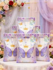 50个紫色蝴蝶礼品袋，蝴蝶主题生日派对礼品包装袋，婚礼回礼袋，生日礼品袋，派对礼品袋，生日礼品包装用品，生日派对用品，生日装饰，生日礼品填充袋，塑料袋，一周岁生日派对用品，派对回礼，生日快乐，女孩生日，蝴蝶装饰，婴儿派对装饰 - 紫色 - 查看 4