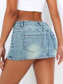 Sexy Fitted Mini Denim Skirt, Summer - 藍色 - 查看 2