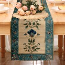 1pc, Blue-Gray European Pattern Table Runner, Classic Lace All-Season Table Runner, Retro Court Style, Printed Polyester Tablecloth Table Runner, Long Picture Printed Clear Trim Pattern, Home Decoration, Suitable For Holiday Gifts - Royal Blue - View 3