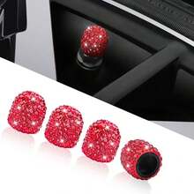 4 pièces Capuchons de valve de pneu ornés de diamants, couvercle de valve de pneu de voiture universel avec décoration de cristal et de strass - A - Voir 18