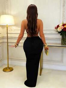 Sleeveless Backless Elegant Dress, Suitable For Women To Attend Charming Parties, Balls, Birthday Parties Spring Wedding Party Black - 黑色 - 查看 3