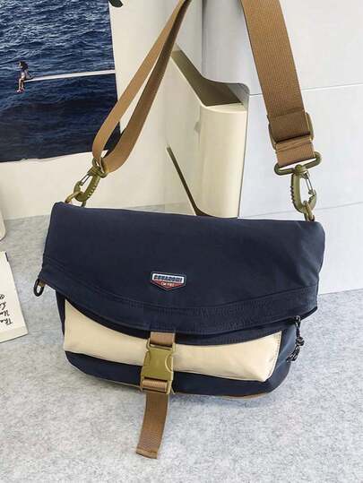 1 pieza Bolso bandolera de nailon de gran capacidad con cierre de hebilla y bloqueo de color negro y blanco para hombres y uso diario