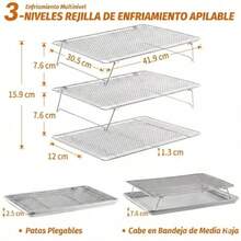 U Chef Set 3 Piezas Rejilla de Enfriamiento para Repostería de 3 Niveles Estantes Apilables de Acero Inoxidable de 30 x 42 cm Aptas para Horno y Lavavajillas Ideales para Galletas Pan y Asado - como en la foto - Ver 4