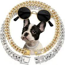 2pcs Pet Necklace, Zinc Alloy Material, Rhombus Cuban Chain Sturdy And Durable, Inlaid With Rhinestones, Adjustable Design For Easy Wearing, Fashionable Collar Suitable For Cats And Dogs, Very Stylish For Daily Outings - Multicolor - View 16