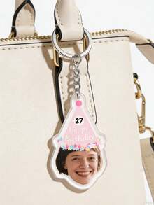 1pc Custom Birthday Party Hat Photo Keychain, Personalized Age Text Charm, Birthday Gift For Friend Family Him Her, Happy Birthday Funny Party Favor, Colorful/Pastel Polka Dot Party Hat Design, Anniversary Keepsake - Multicolor - View 13