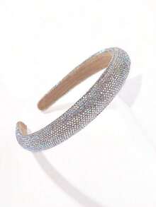Party Full Rhinestone Headband, Wide-Rimmed With Rhinestone Decoration, Shiny, Luxurious, And Fashionable Headband, Hairband, Headpiece, Hair Accessory. - 銀色 - 查看 8