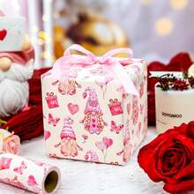 Burymento - Papel de regalo de San Valentín, gnomos reversibles con globos de corazón para boda, cumpleaños, baby shower, día de la madre, graduación, Halloween, Navidad (17 x 32.8 pies) - Rosa - Gnomo-Corazón - Ver 8