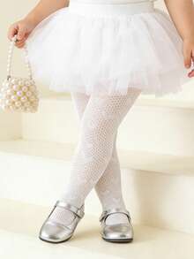 2pcs Baby Heart Jacquard High Elastic Mesh Pantyhose, Lolita Style Net Stockings - White - View 3