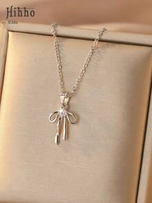 1pc Bowknot Clavicle Chain, Can Be Layered With Fine Chain Or Faux Pearl Chain To Create Depth, Suitable For Daily, Date, Party Wear, Matching Earrings Available In The Same Series - Bow - View 4