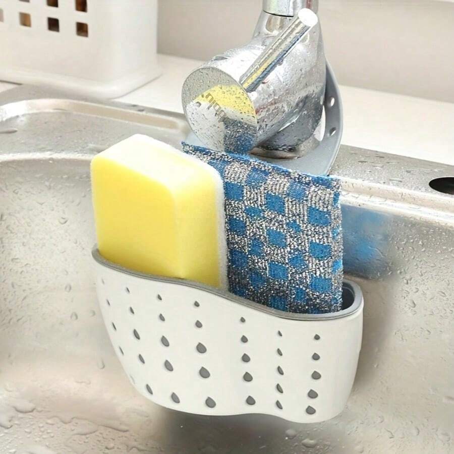 1 Sink Hanging Drain Basket, Kitchen Storage Box, Adjustable Strap Drain Rack, Sponge Holder, Faucet Hanging Basket, Kitchen Storage Bag. Perfect For Storing Sponges And Dishcloths In The Kitchen. Random Color Delivery. - Beige - View 1