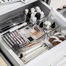 6pcs Plastic Drawer Organizer Set, Non Slip Drawer Storage Tray Large Size Divider, Multi-Functional Storage, Suitable For Domestic Scenes.Drawer/Desktop Cosmetics Storage Box, Transparent Dresser Storage Box, Anti-Drop Multi-Compartment Jewelry And Small Objects Storage, Exquisite Storage Box - 6 Items (3S+3M) - View 7